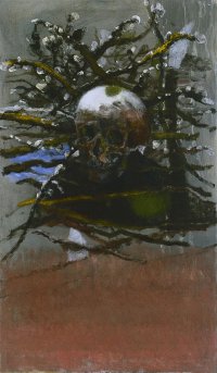 Totenkopf - Weidenkätzchen, Öl auf Leinwand, 150 x 100 cm. 1999
